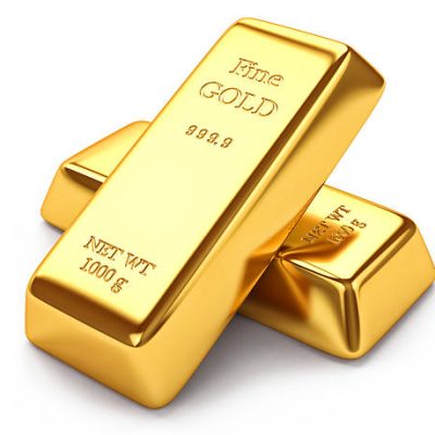 Gold ingots isolated on white background
